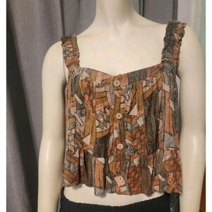 Y2K Babydoll Cami Top Tiered Ruffle Cropped Fairy Grunge Boho Geometric Plaid S